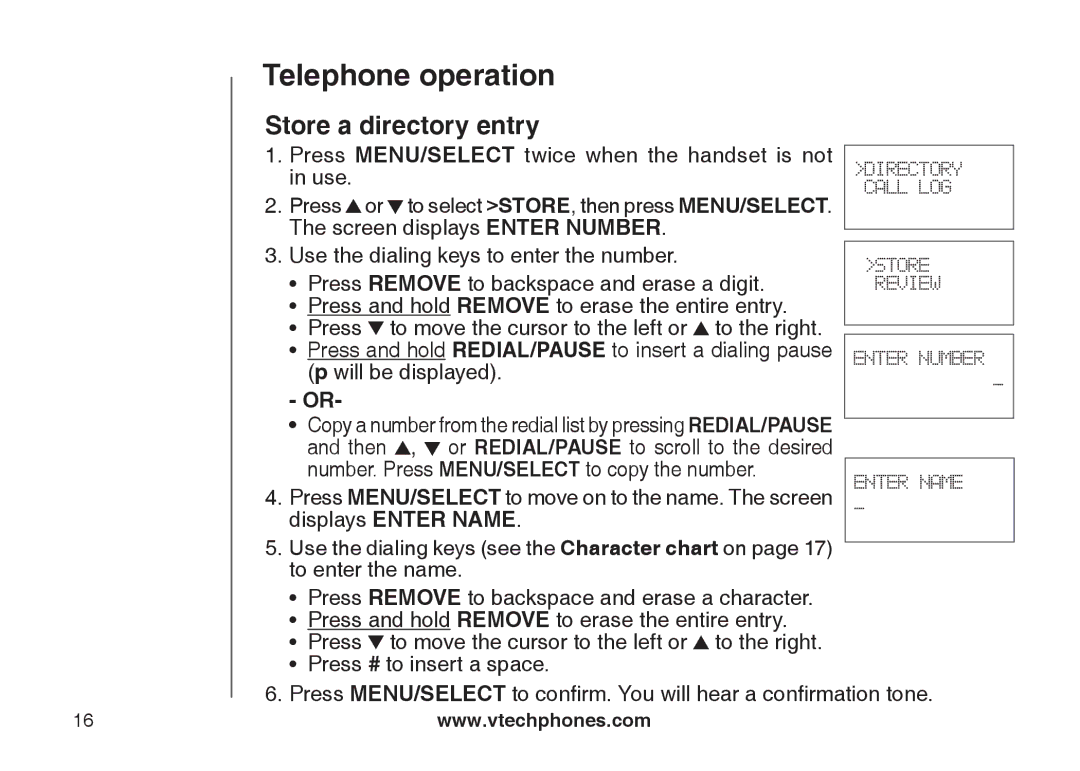 VTech DS6121 user manual Store a directory entry 