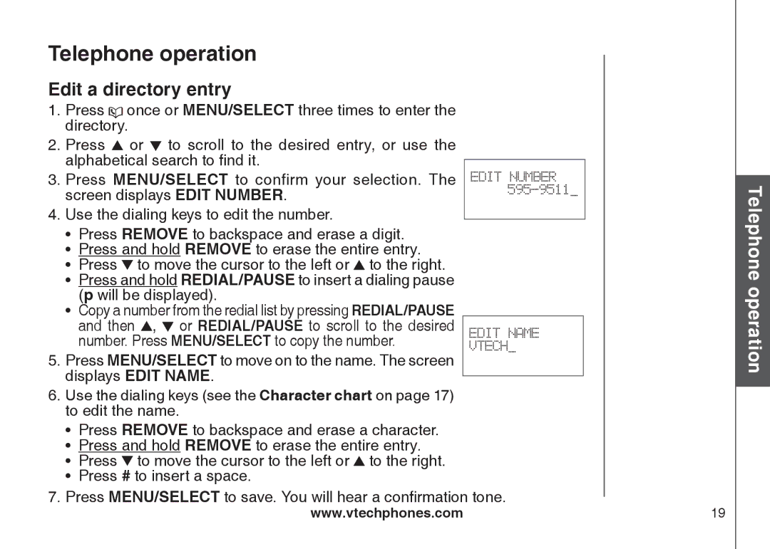 VTech DS6121 user manual Edit a directory entry 