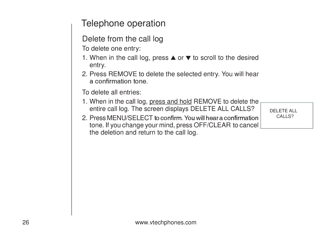 VTech DS6121 user manual Delete from the call log 