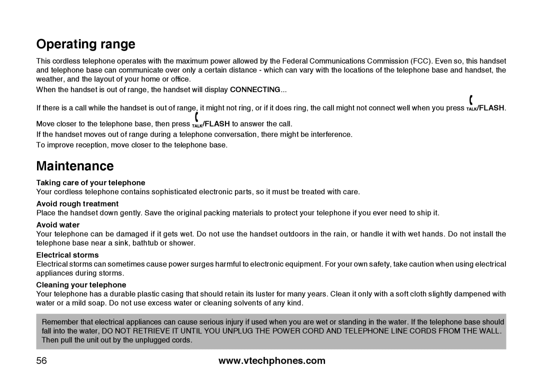 VTech DS6121 user manual Operating range, Maintenance 