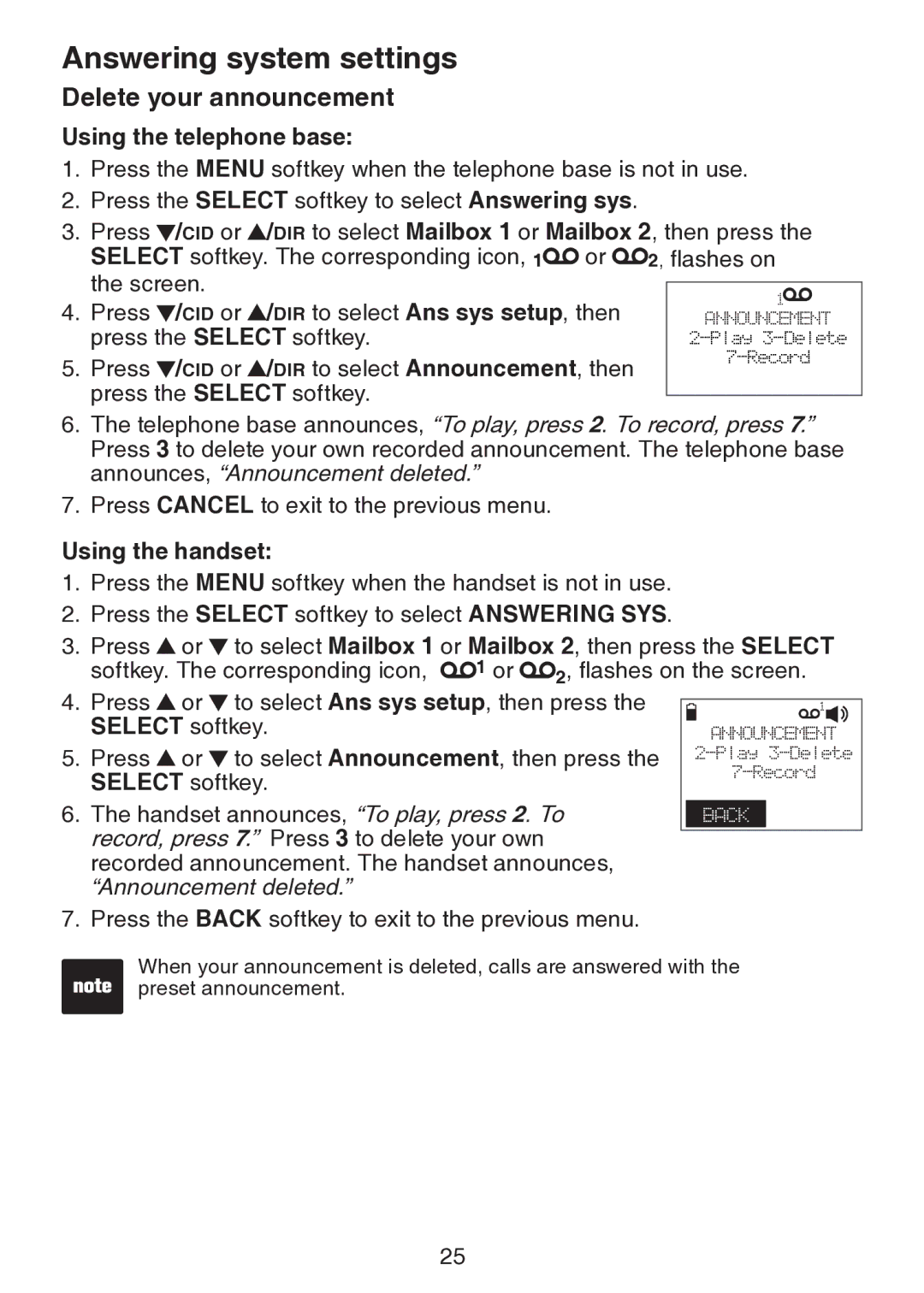 VTech DS6151 user manual Delete your announcement 