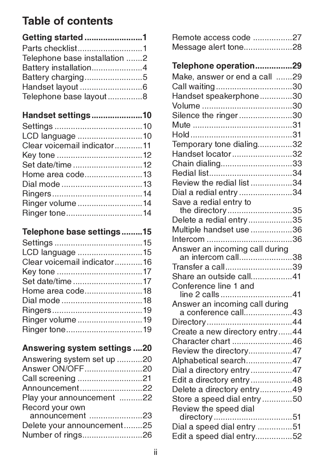 VTech DS6151 user manual Table of contents 