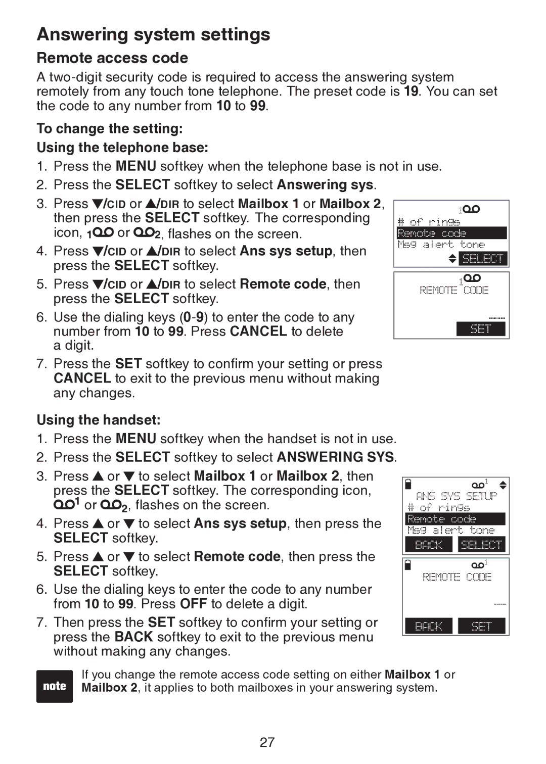 VTech DS6151 user manual Remote access code 