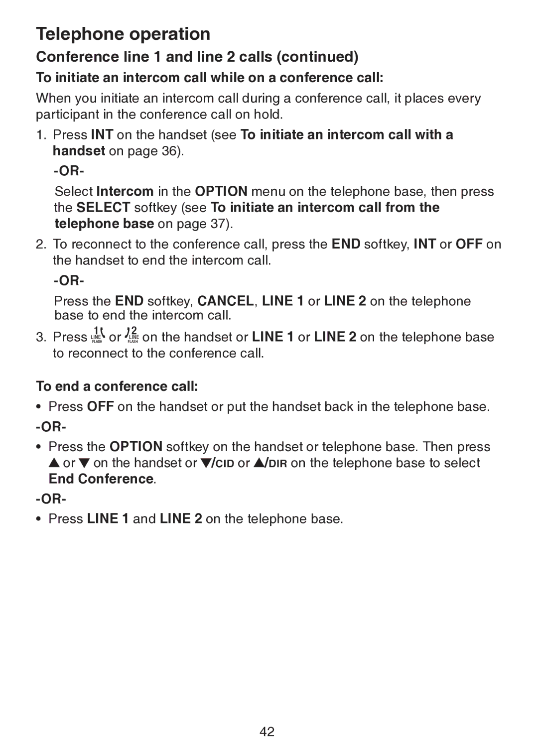 VTech DS6151 user manual To initiate an intercom call while on a conference call, To end a conference call 