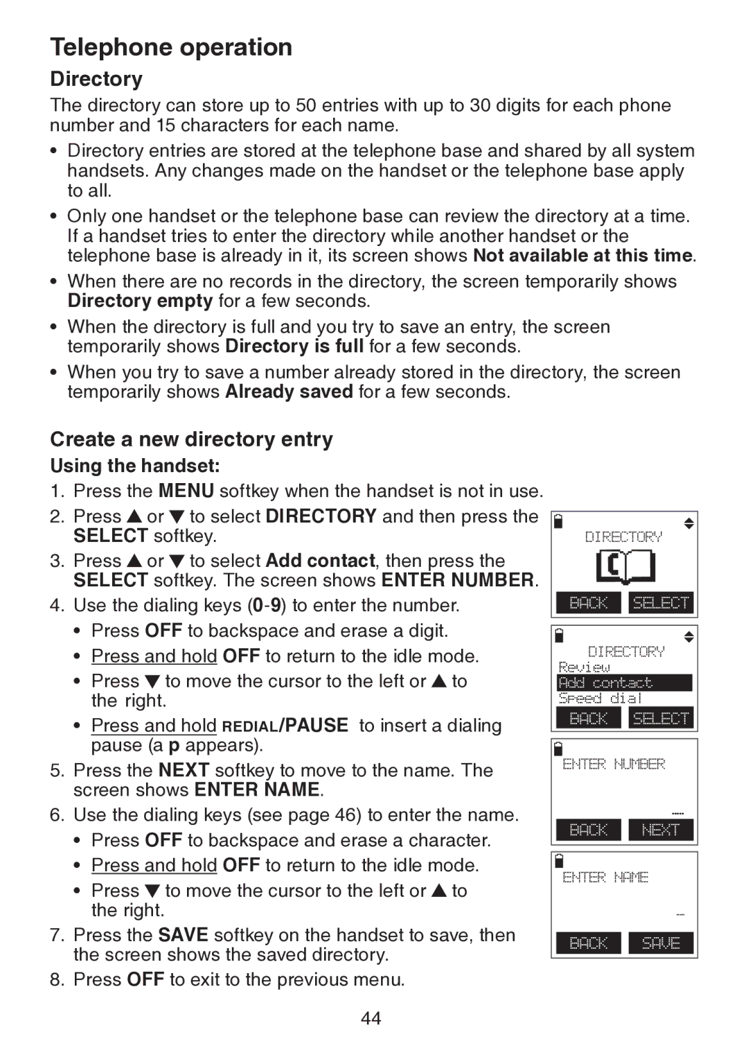 VTech DS6151 user manual Directory, Create a new directory entry 