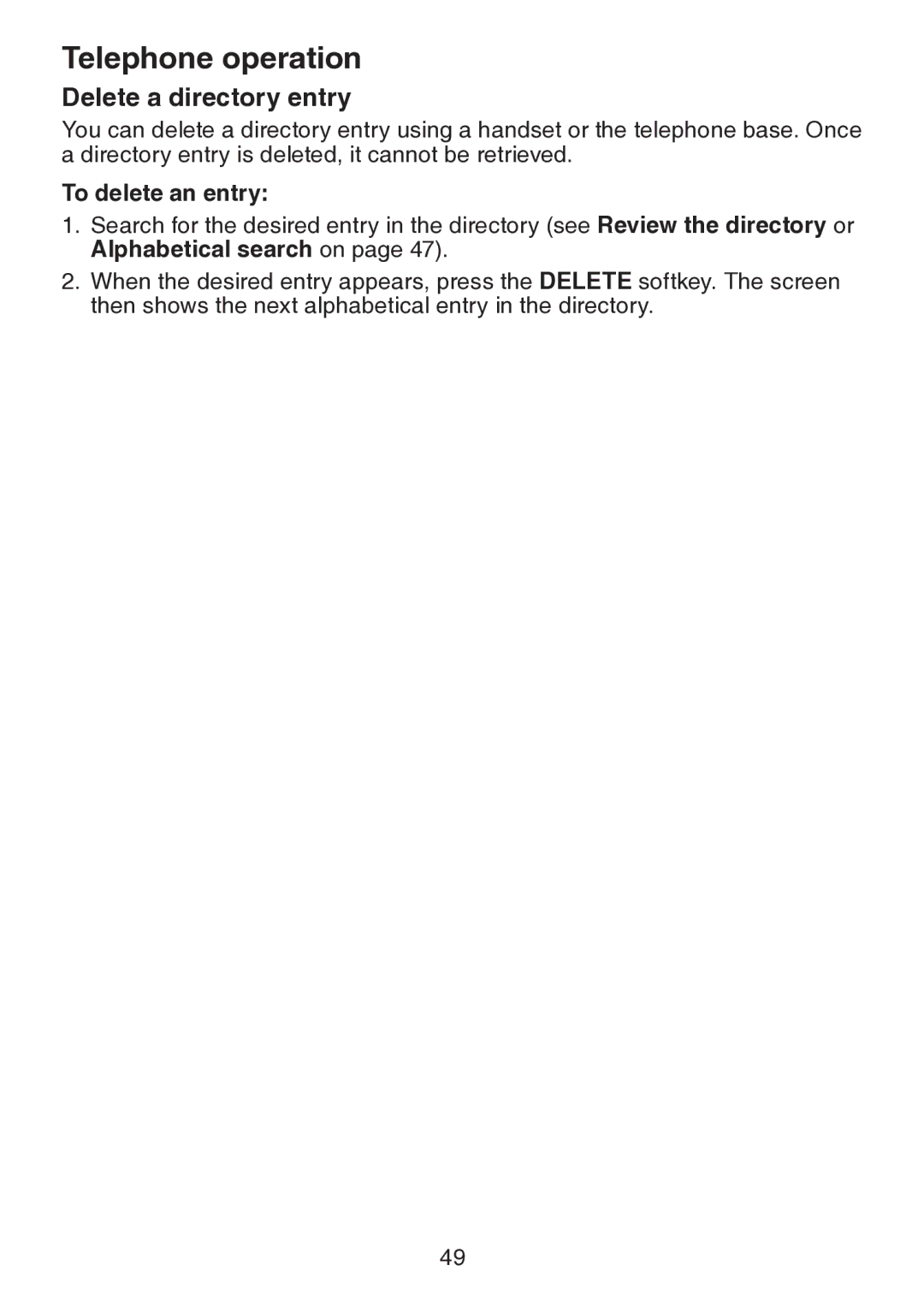 VTech DS6151 user manual Delete a directory entry, To delete an entry 