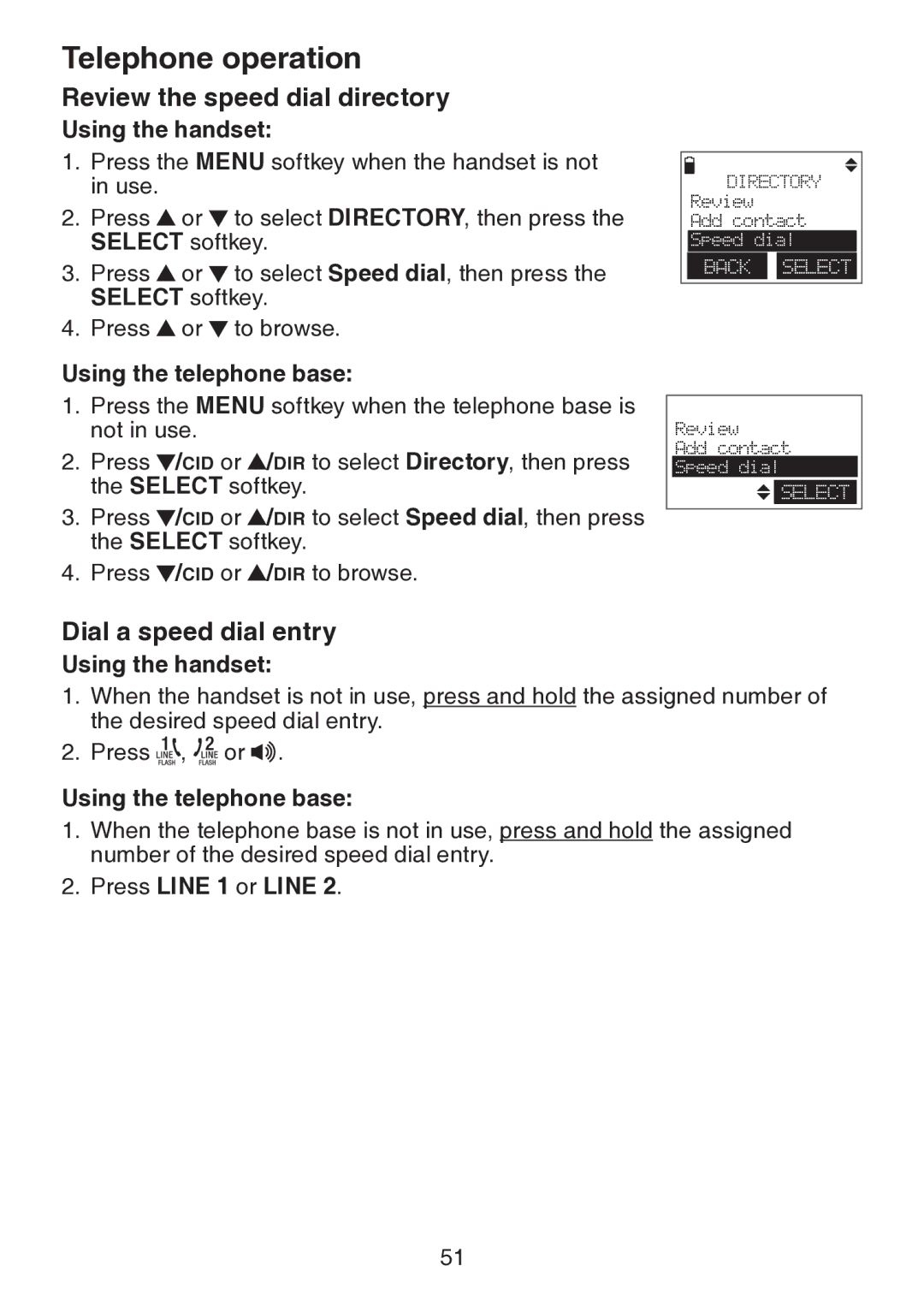 VTech DS6151 user manual Review the speed dial directory, Dial a speed dial entry 