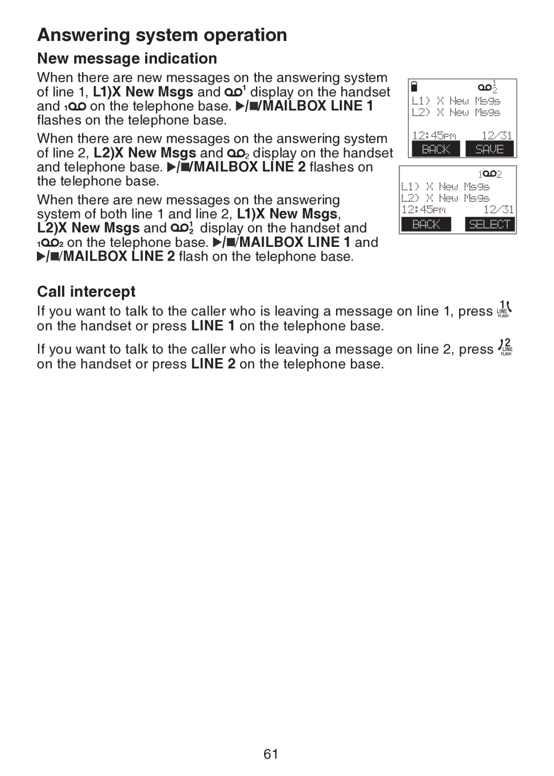 VTech DS6151 user manual New message indication, Call intercept 