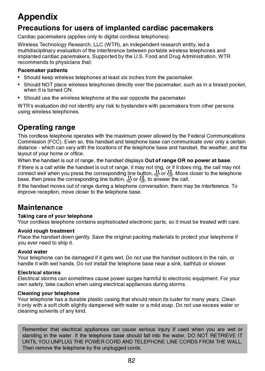 VTech DS6151 user manual Precautions for users of implanted cardiac pacemakers, Operating range, Maintenance 