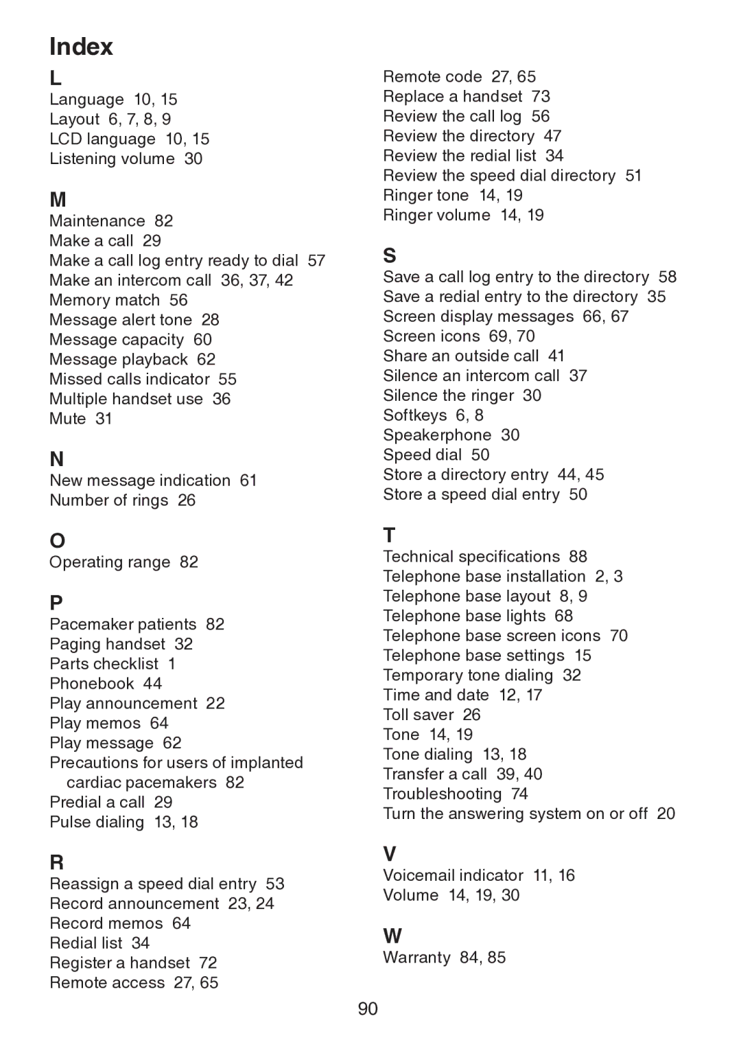 VTech DS6151 user manual Index 