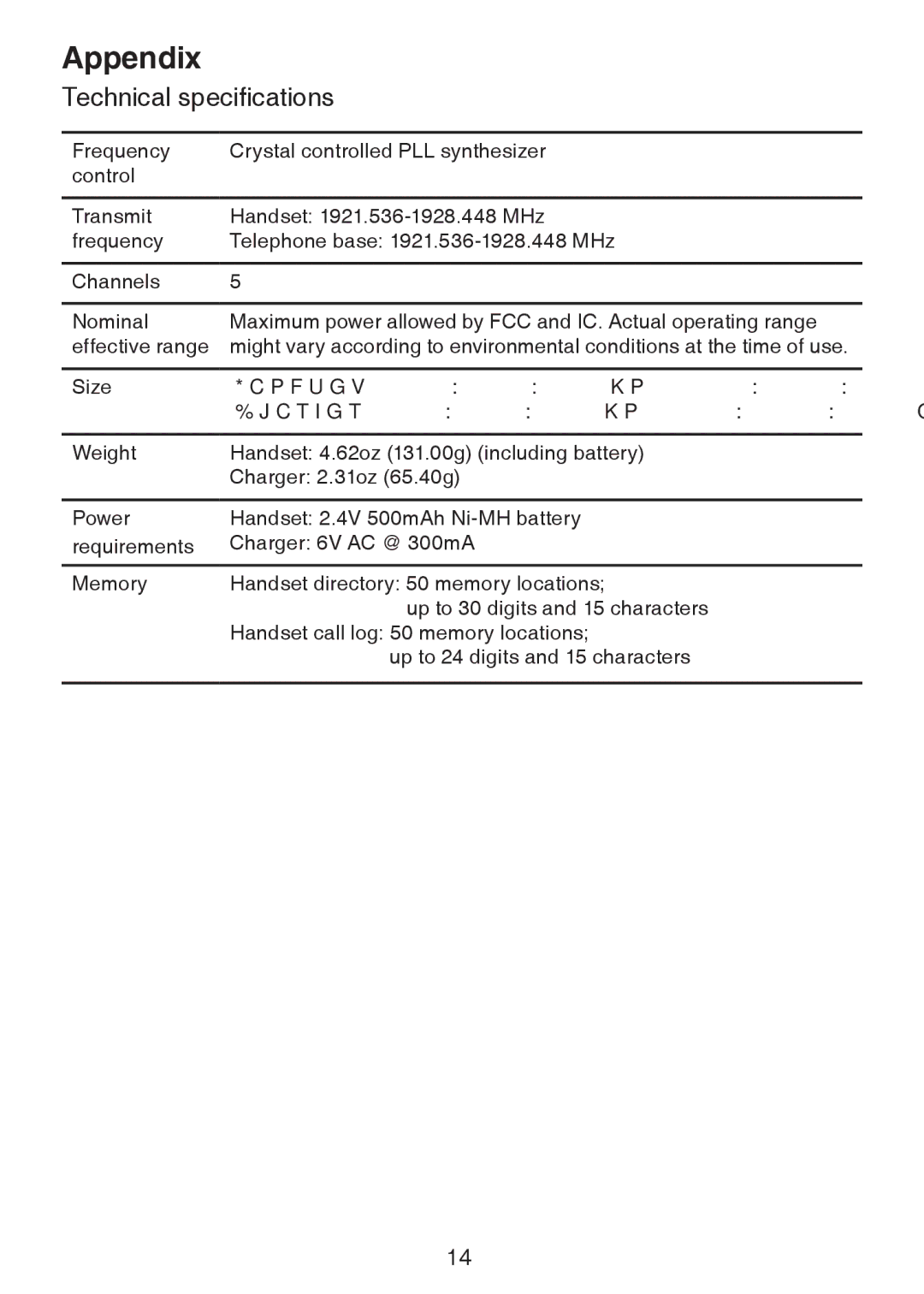 VTech DS6201 user manual Technical specifications 