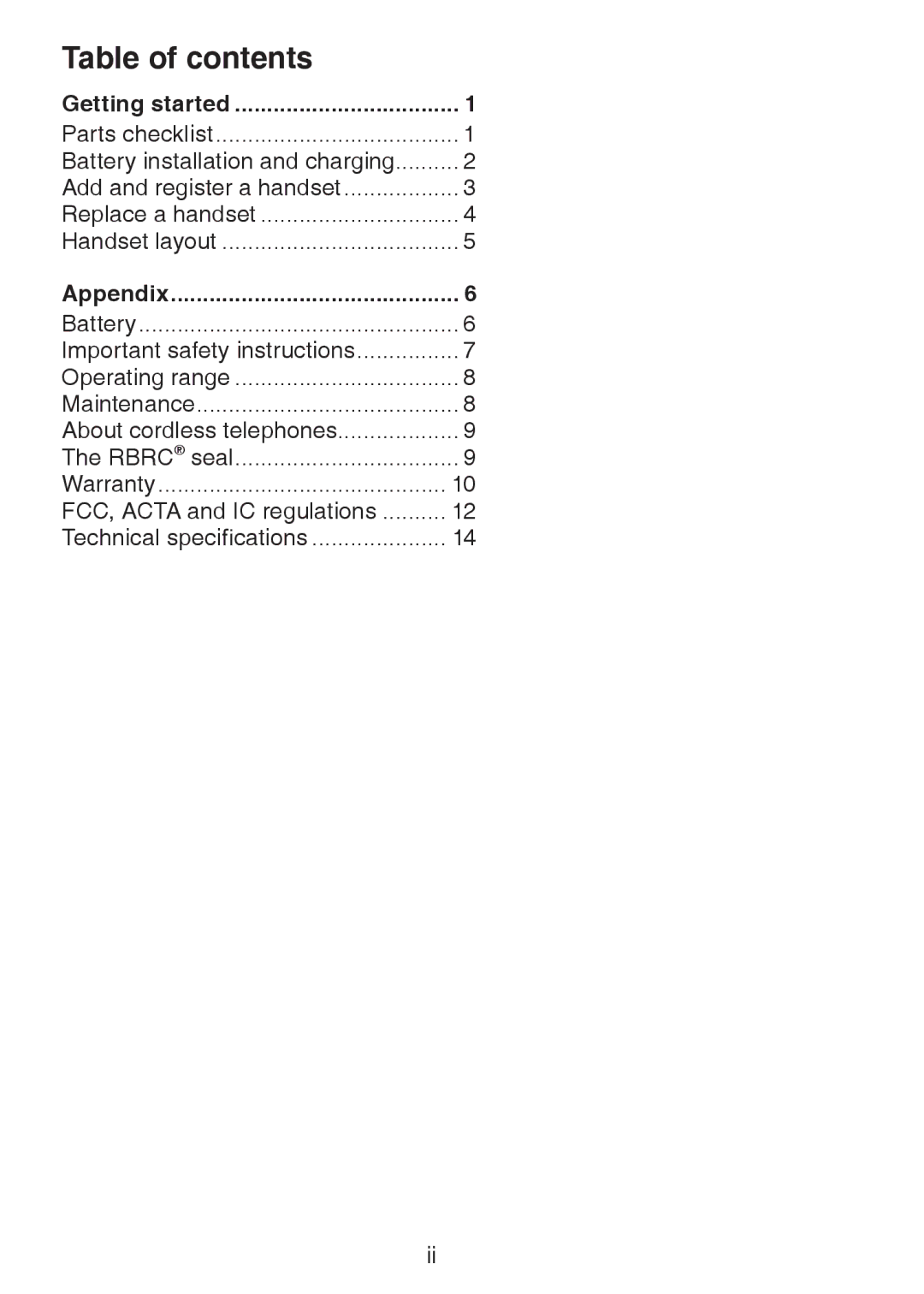 VTech DS6201 user manual Table of contents 