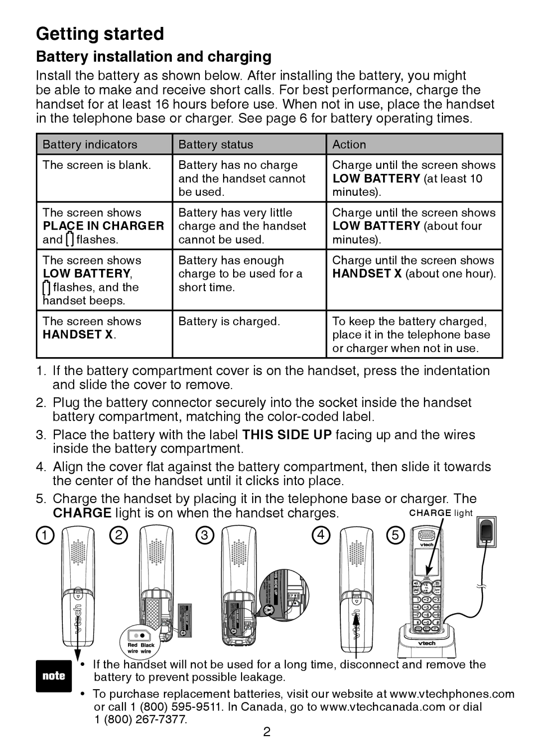 VTech DS6201 user manual Battery installation and charging, Place in Charger 