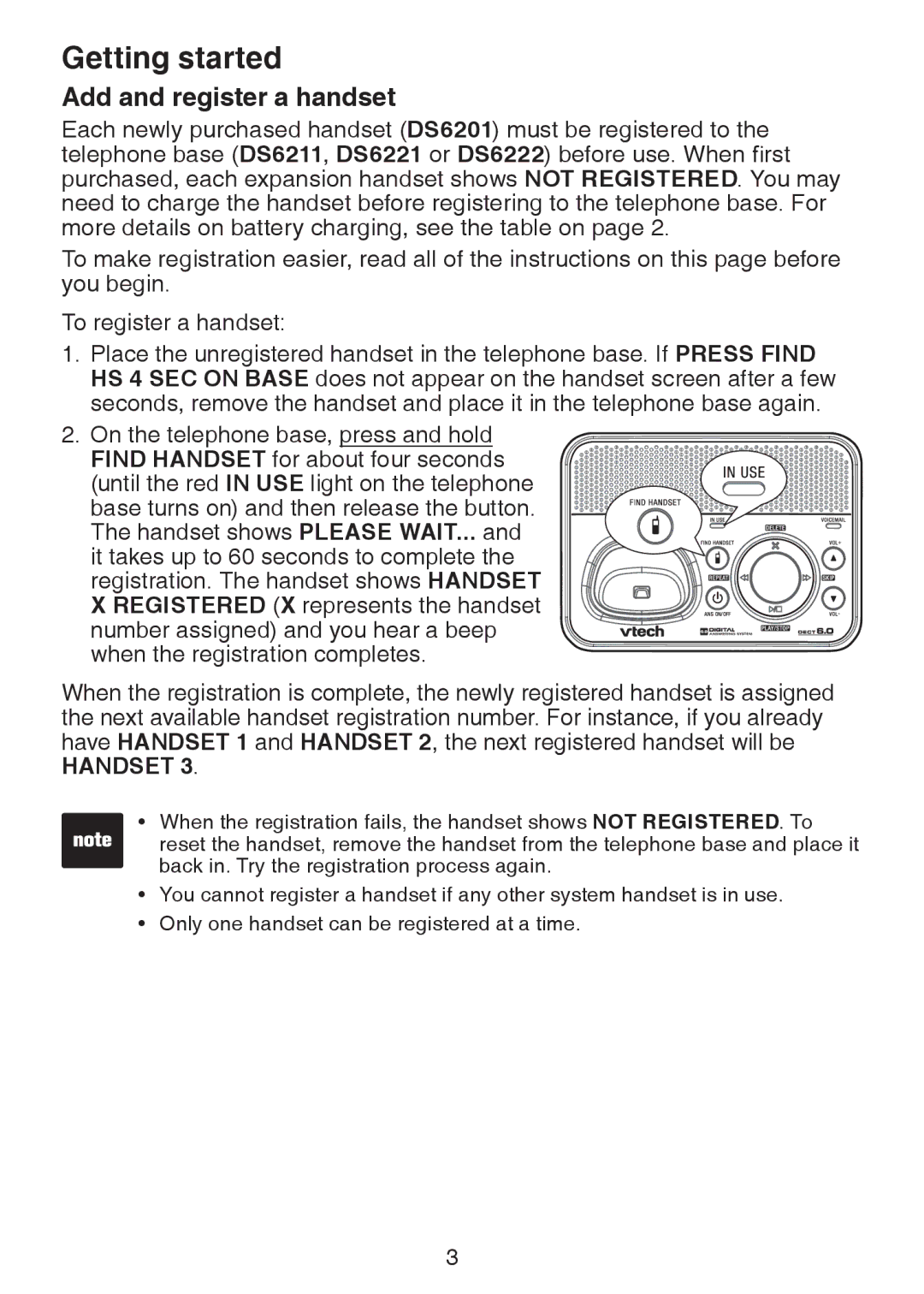 VTech DS6201 user manual Add and register a handset 