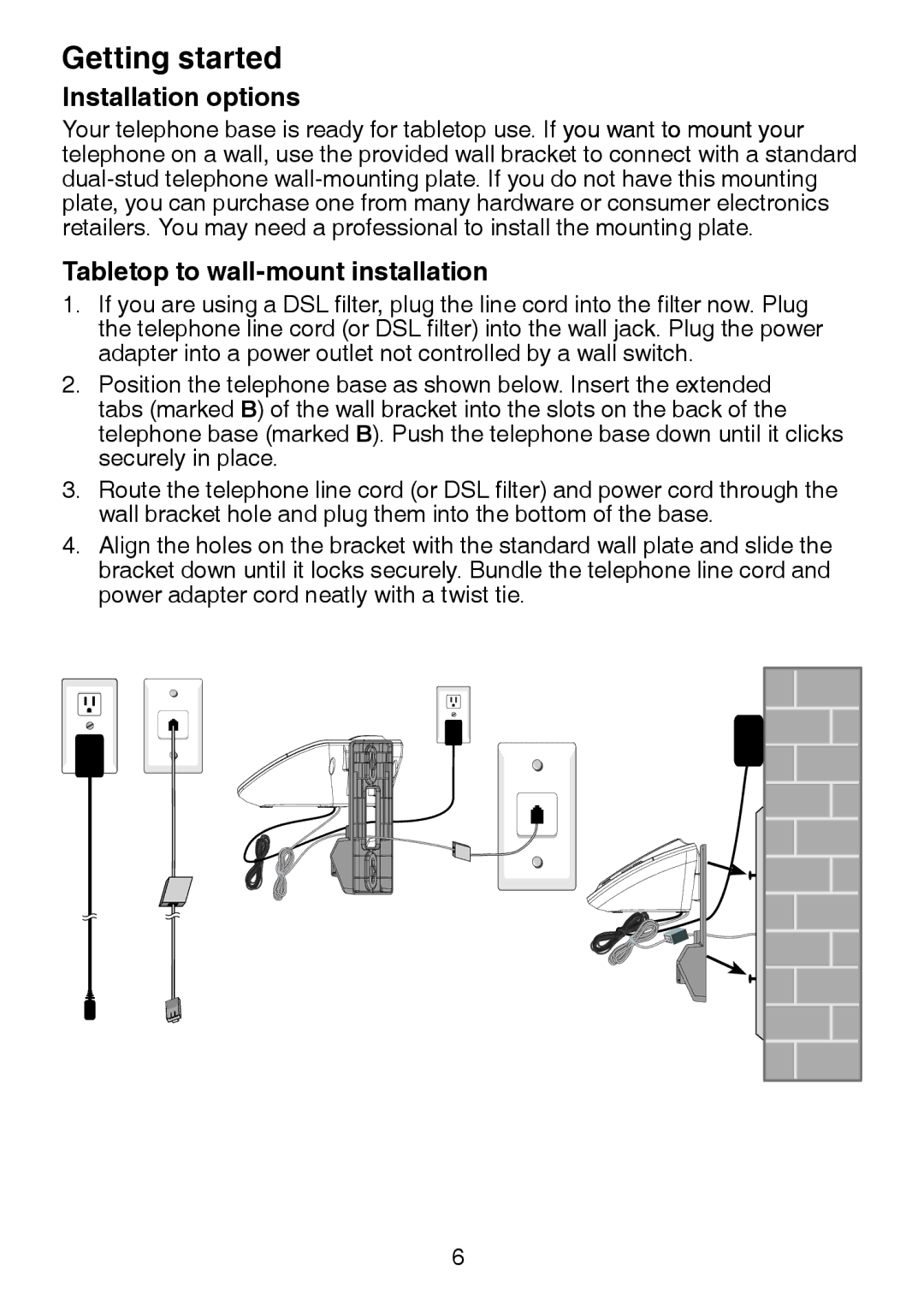 VTech DS6322-3, DS6321-2, DS6321-3, DS6321-4, DS63213, DS6322-4 Installation options, Tabletop to wall-mount installation 