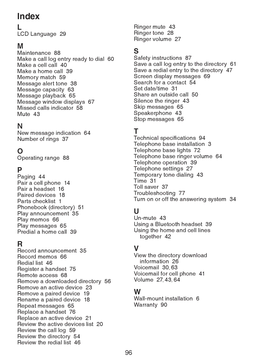 VTech DS6322-3, DS6321-2, DS6321-3, DS6321-4, DS63213, DS6322-4 user manual Index 