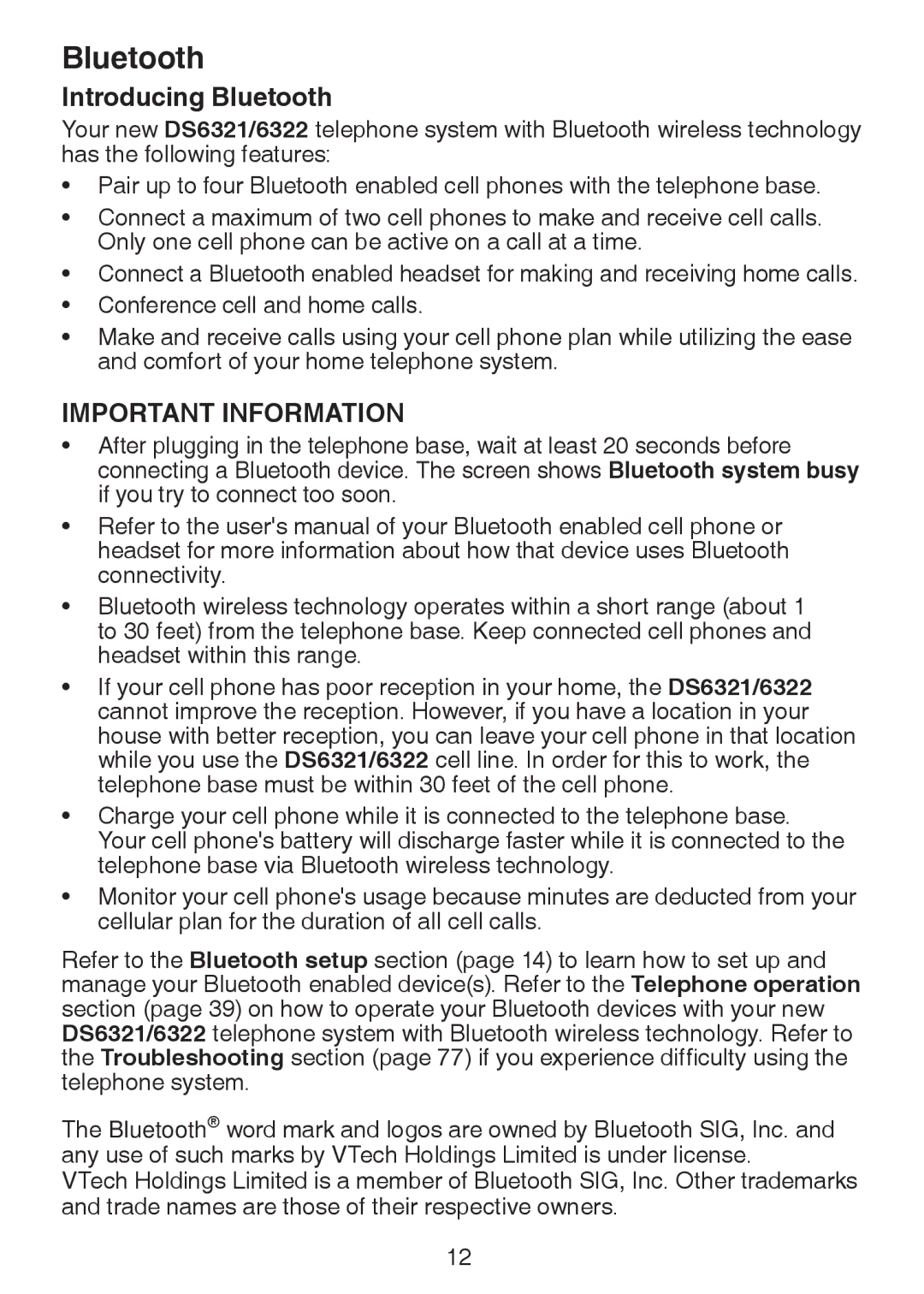 VTech DS6322-3, DS6321-2, DS6321-3, DS6321-4, DS63213, DS6322-4 user manual Introducing Bluetooth 