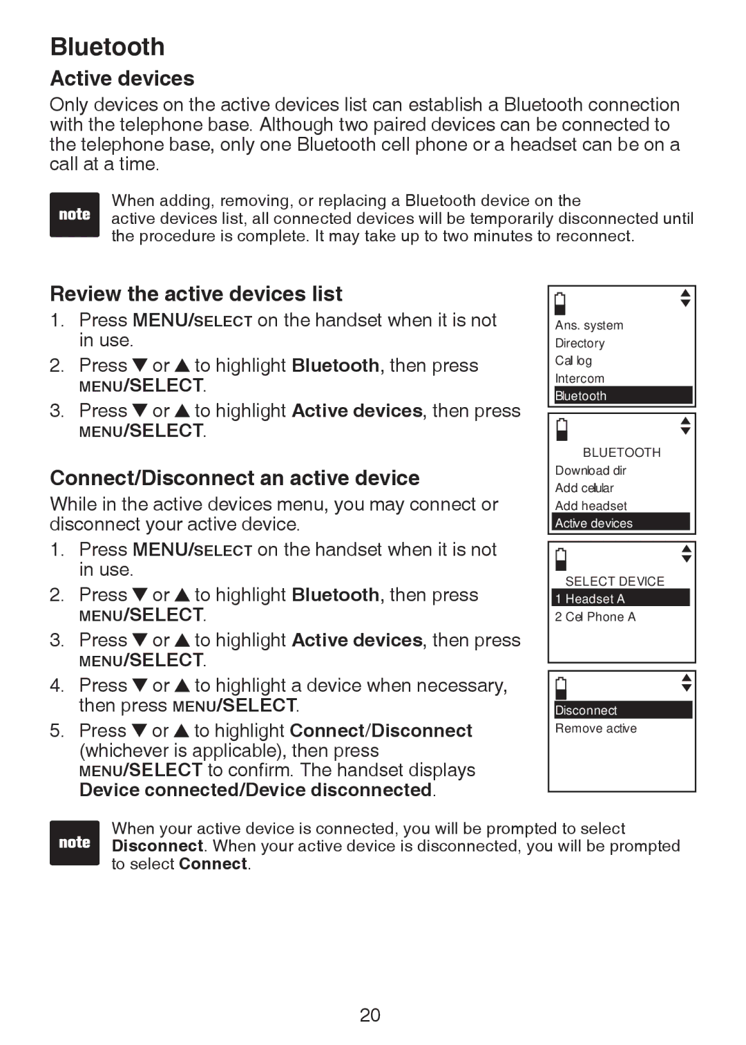 VTech DS6321-2, DS6321-3, DS6321-4 Active devices, Review the active devices list, Connect/Disconnect an active device 