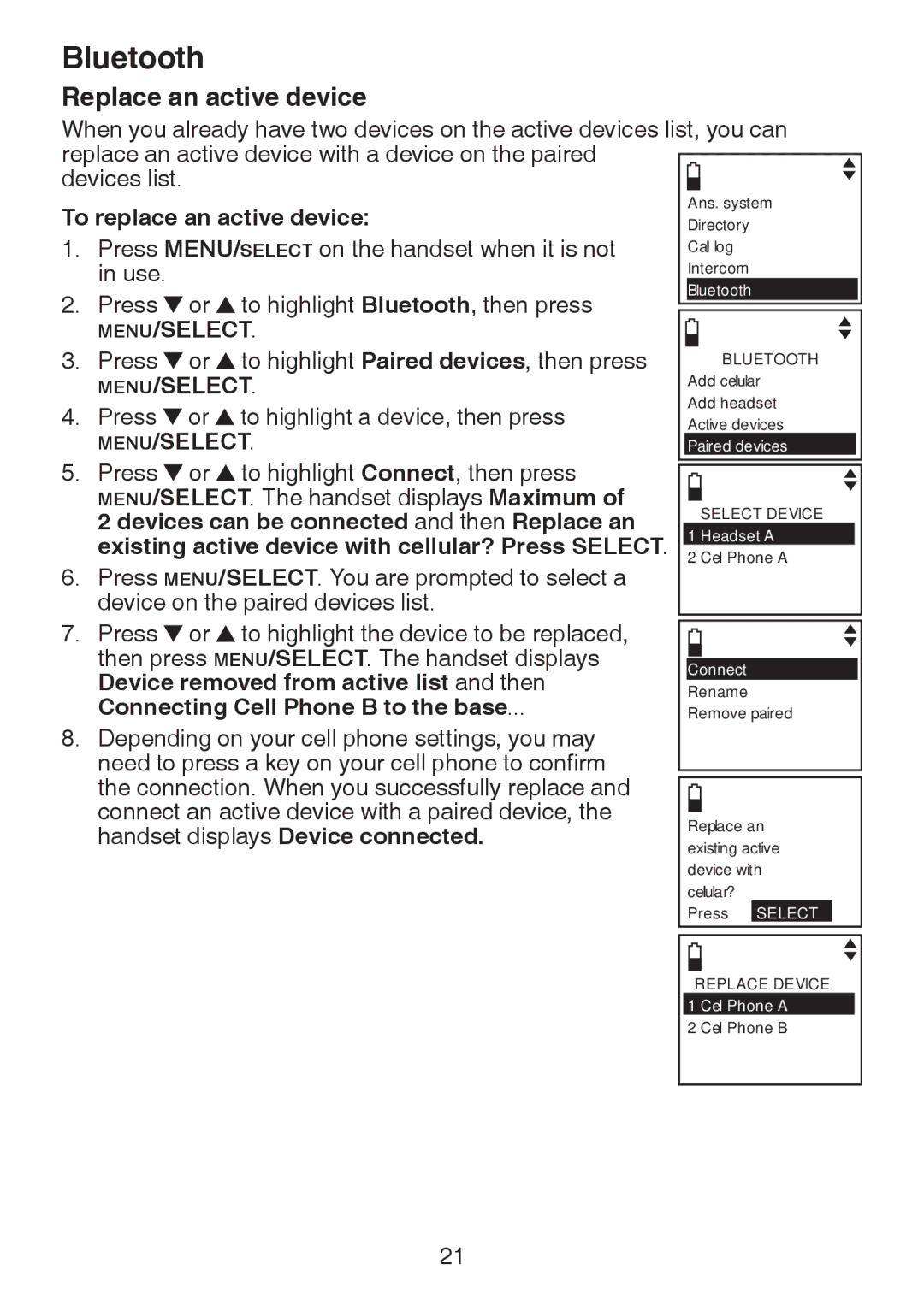 VTech DS6321-3, DS6321-2, DS6321-4, DS63213, DS6322-3, DS6322-4 user manual Replace an active device 