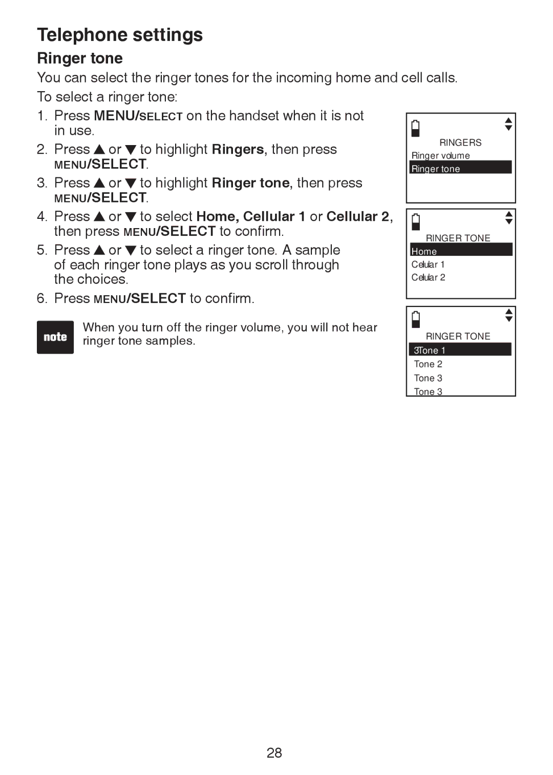 VTech DS6321-4, DS6321-2, DS6321-3, DS63213, DS6322-3, DS6322-4 user manual Ringer tone 