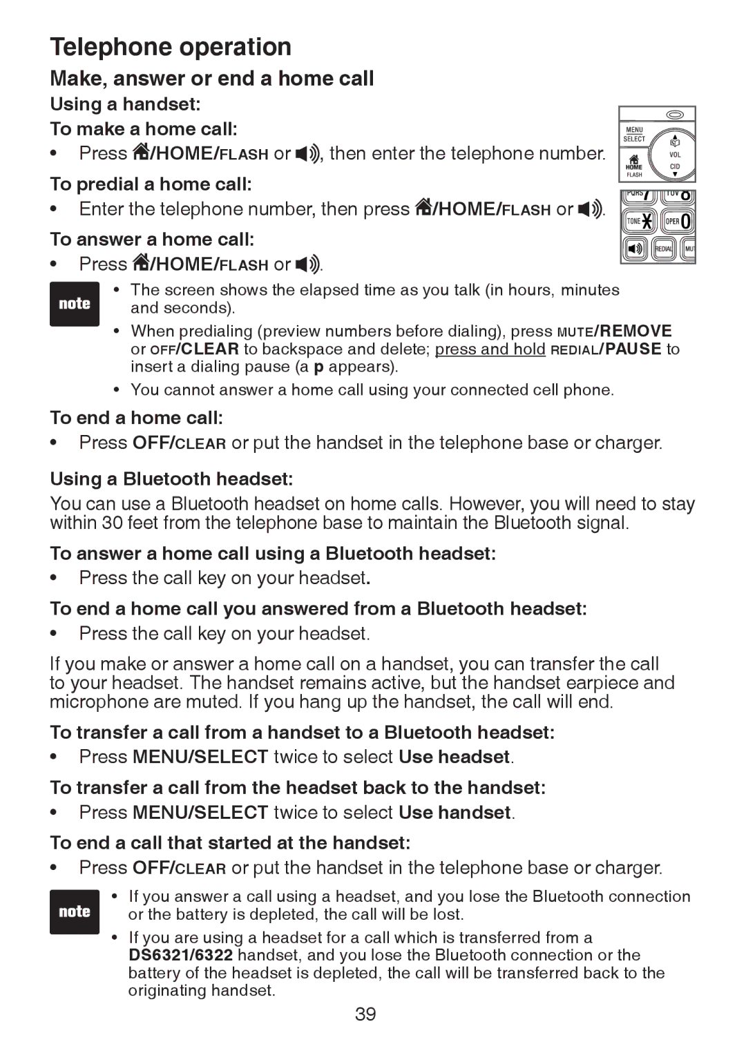 VTech DS6321-3, DS6321-2, DS6321-4, DS63213, DS6322-3, DS6322-4 user manual Make, answer or end a home call 