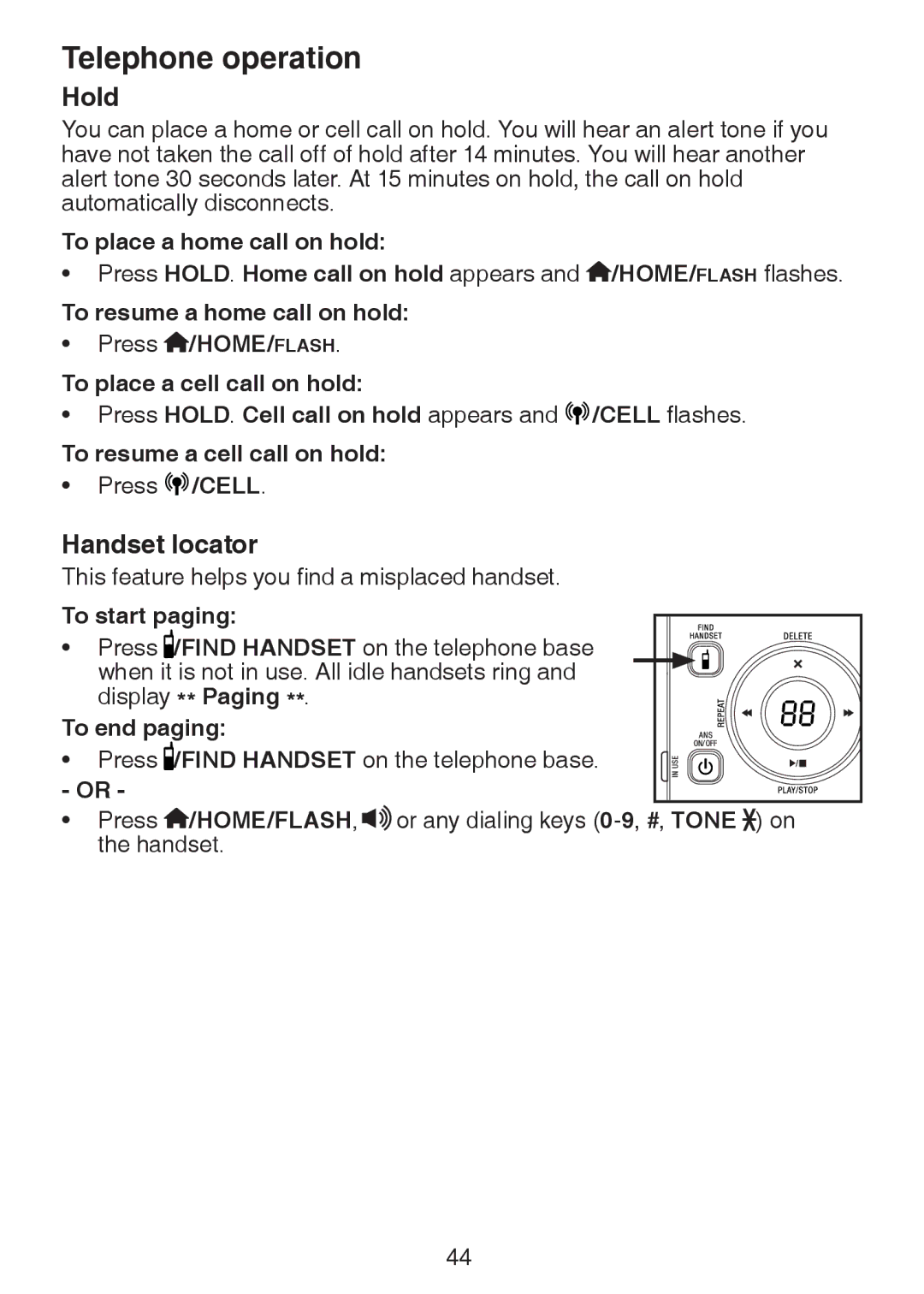 VTech DS6321-2, DS6321-3, DS6321-4, DS63213, DS6322-3, DS6322-4 user manual Hold, Handset locator 