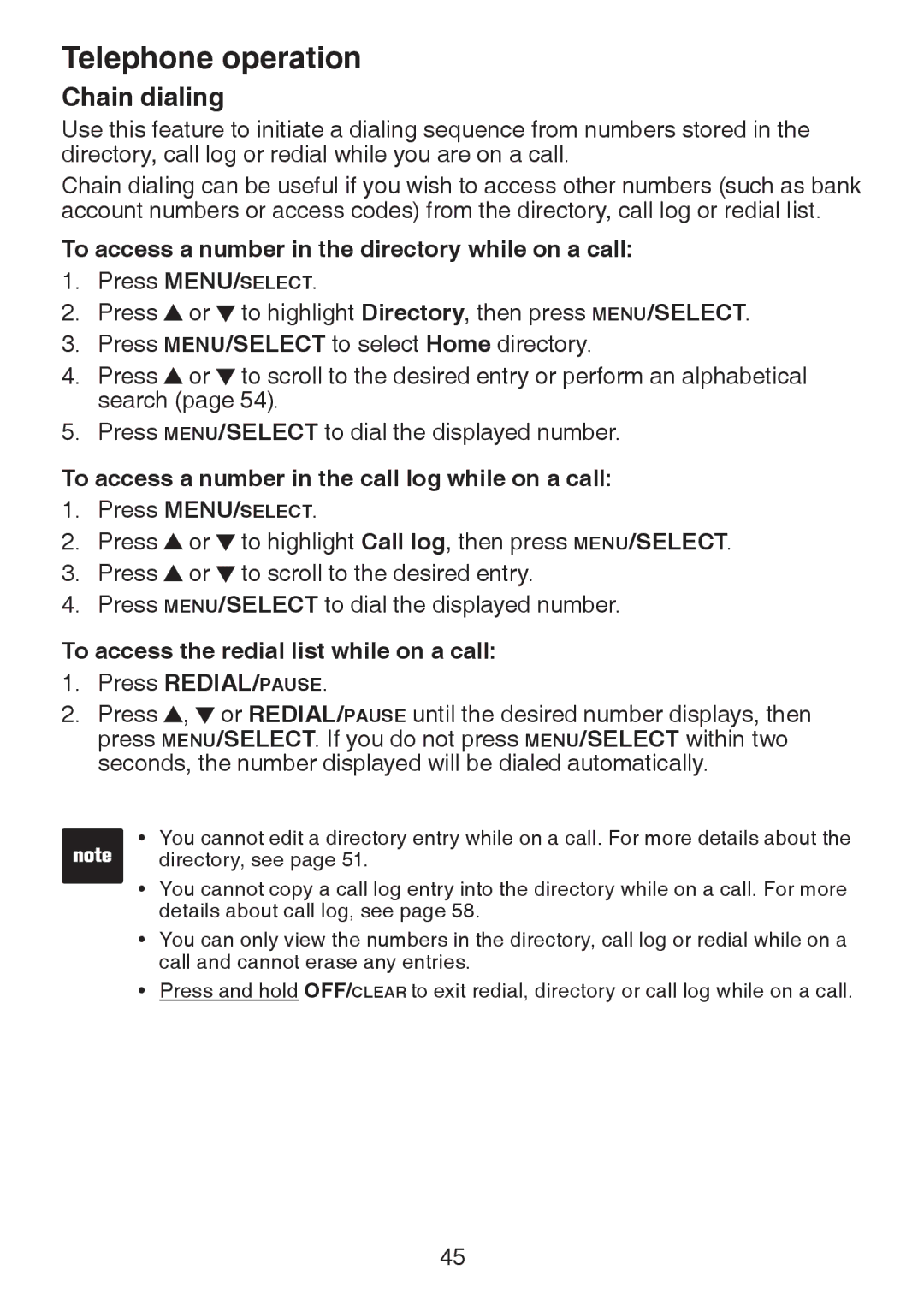 VTech DS6321-3, DS6321-2, DS6321-4, DS63213, DS6322-3 Chain dialing, To access a number in the directory while on a call 