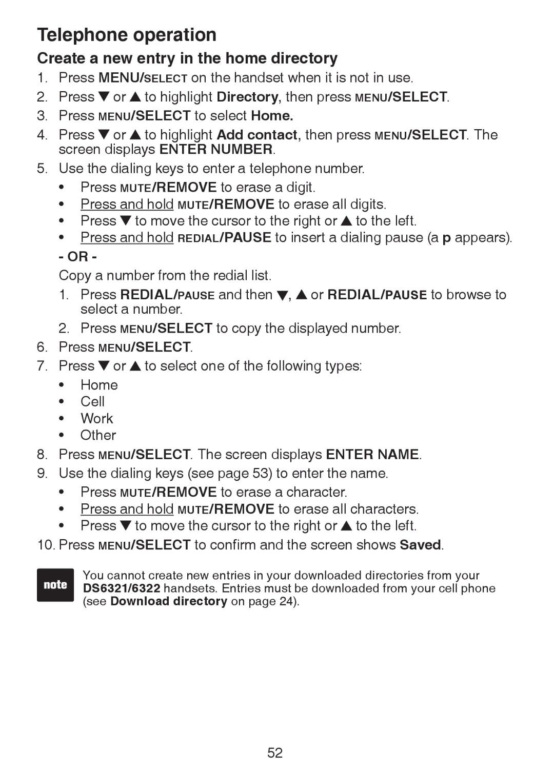 VTech DS6321-4, DS6321-2, DS6321-3, DS63213, DS6322-3, DS6322-4 user manual Create a new entry in the home directory 