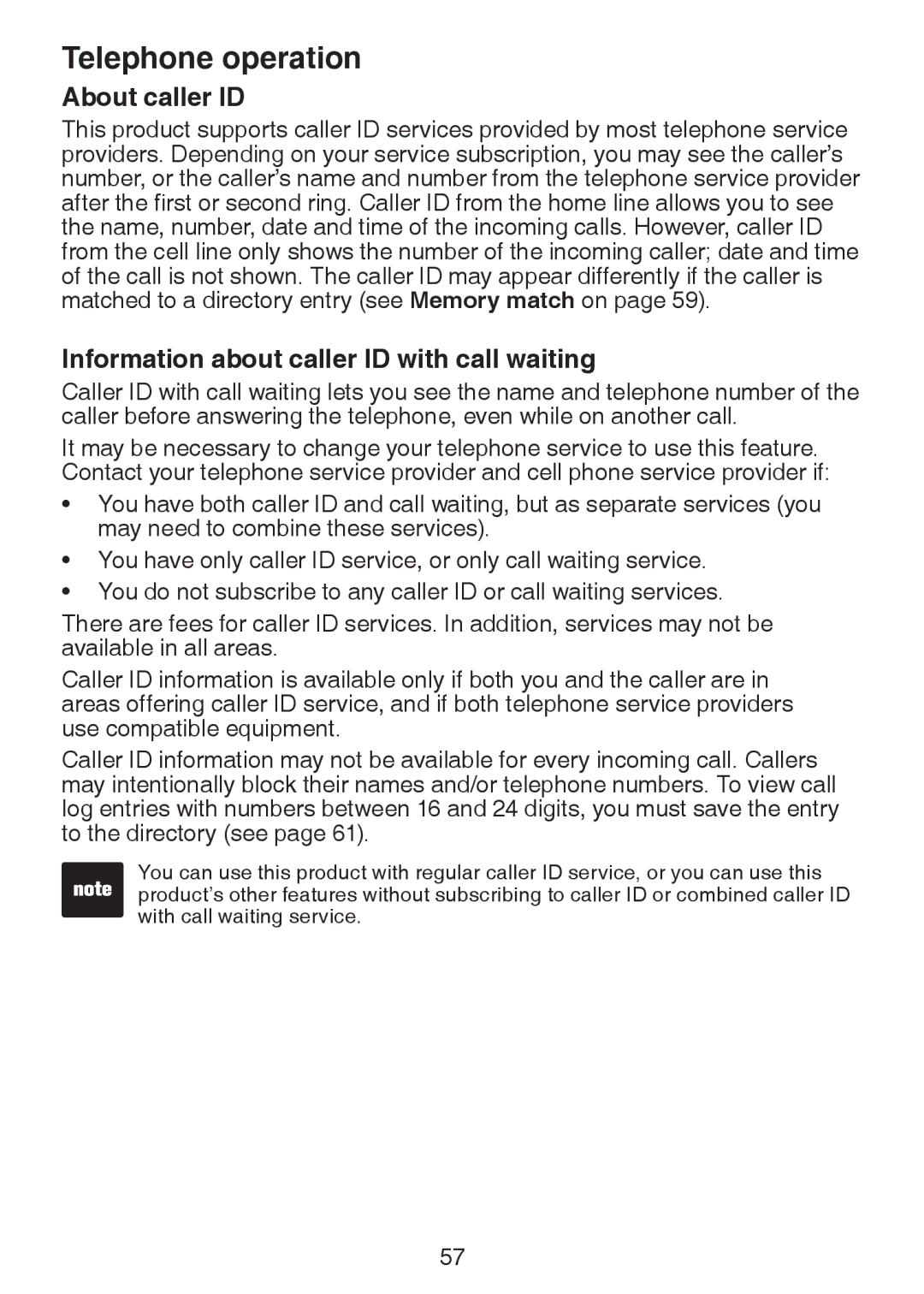 VTech DS6321-3, DS6321-2, DS6321-4, DS63213, DS6322-3, DS6322-4 About caller ID, Information about caller ID with call waiting 