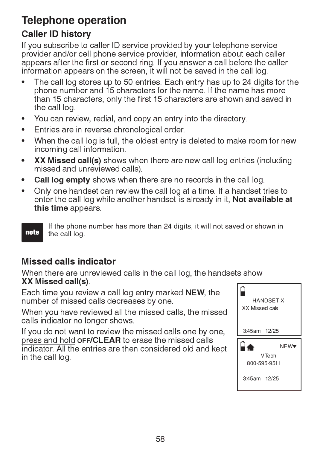 VTech DS6321-4, DS6321-2, DS6321-3, DS63213, DS6322-3, DS6322-4 user manual Caller ID history, Missed calls indicator 