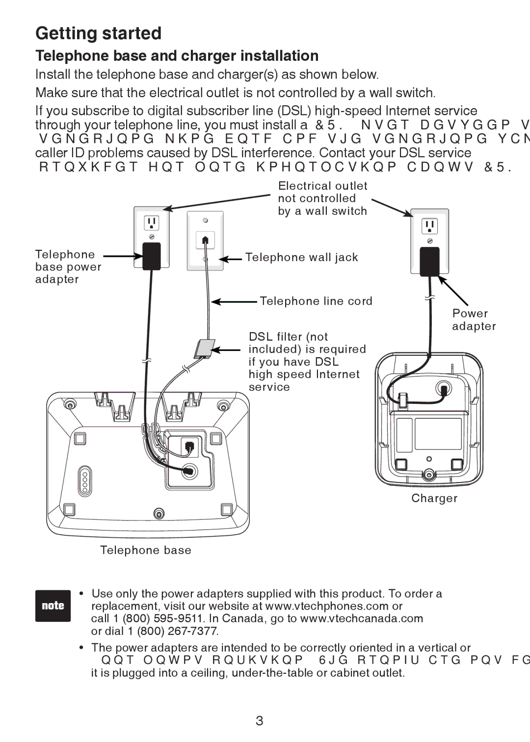 VTech DS6321-3, DS6321-2, DS6321-4, DS63213, DS6322-3, DS6322-4 user manual Telephone base and charger installation 