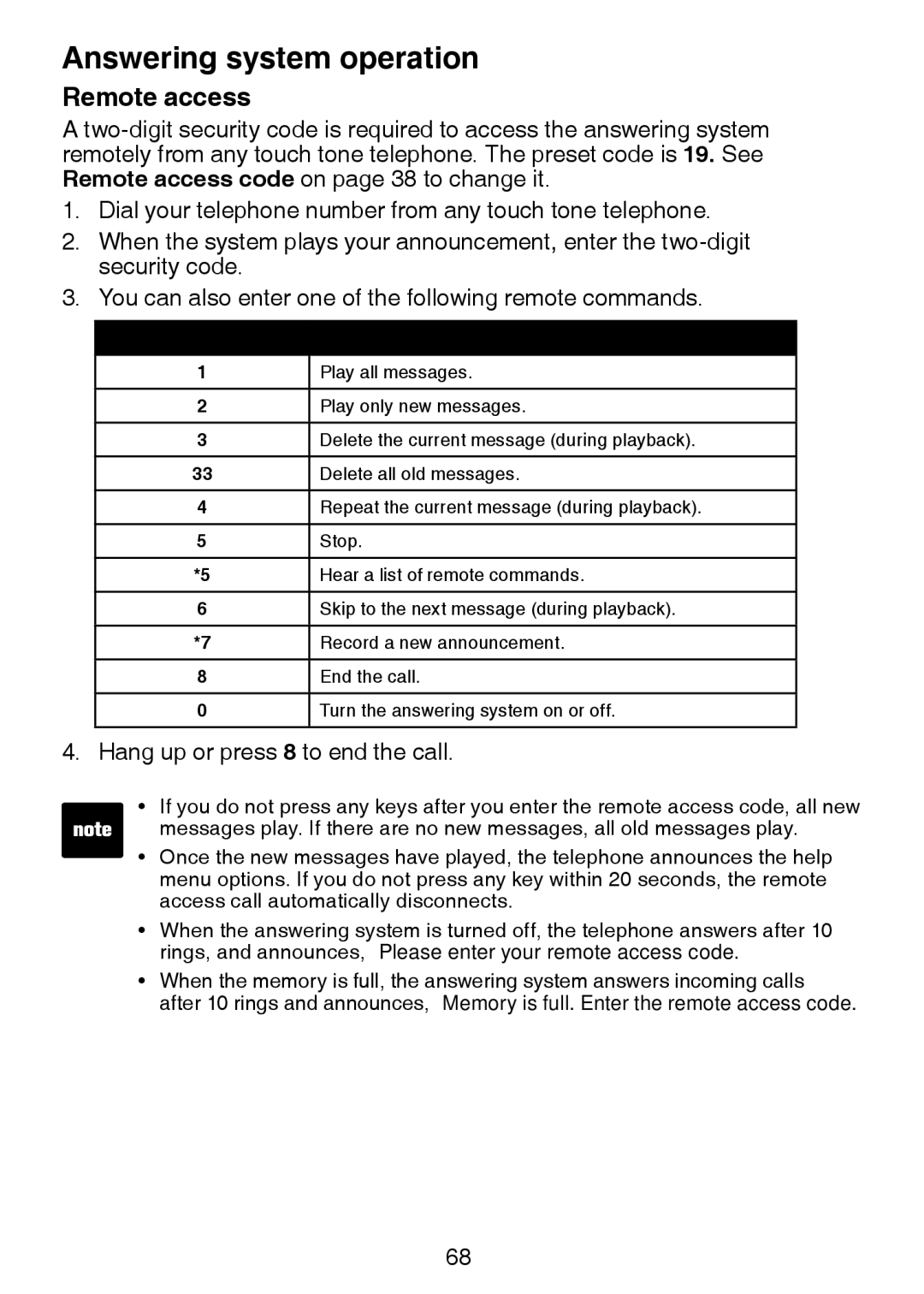 VTech DS6321-2, DS6321-3, DS6321-4, DS63213, DS6322-3, DS6322-4 user manual Remote access, Command 