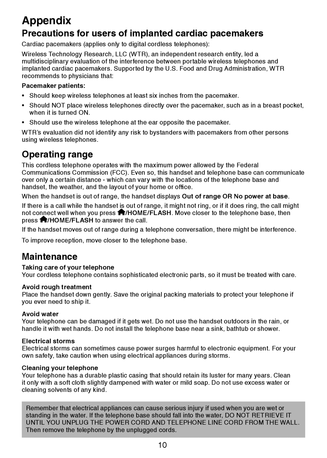 VTech DS6321, DS6322, DS6301 user manual Precautions for users of implanted cardiac pacemakers, Operating range, Maintenance 