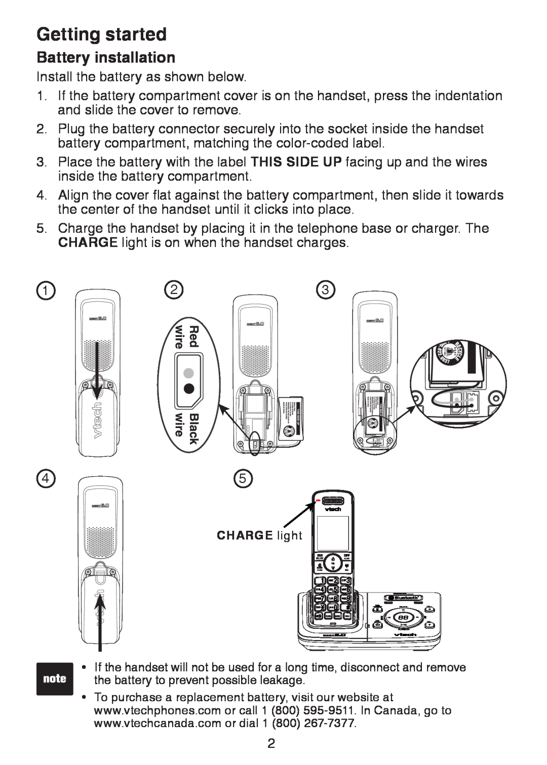 VTech DS6301, DS6322, DS6321 user manual Battery installation, Getting started 