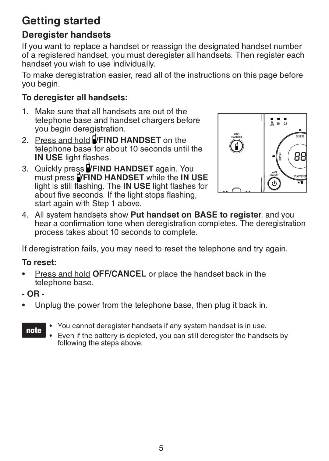 VTech DS6401 user manual Deregister handsets, To deregister all handsets 