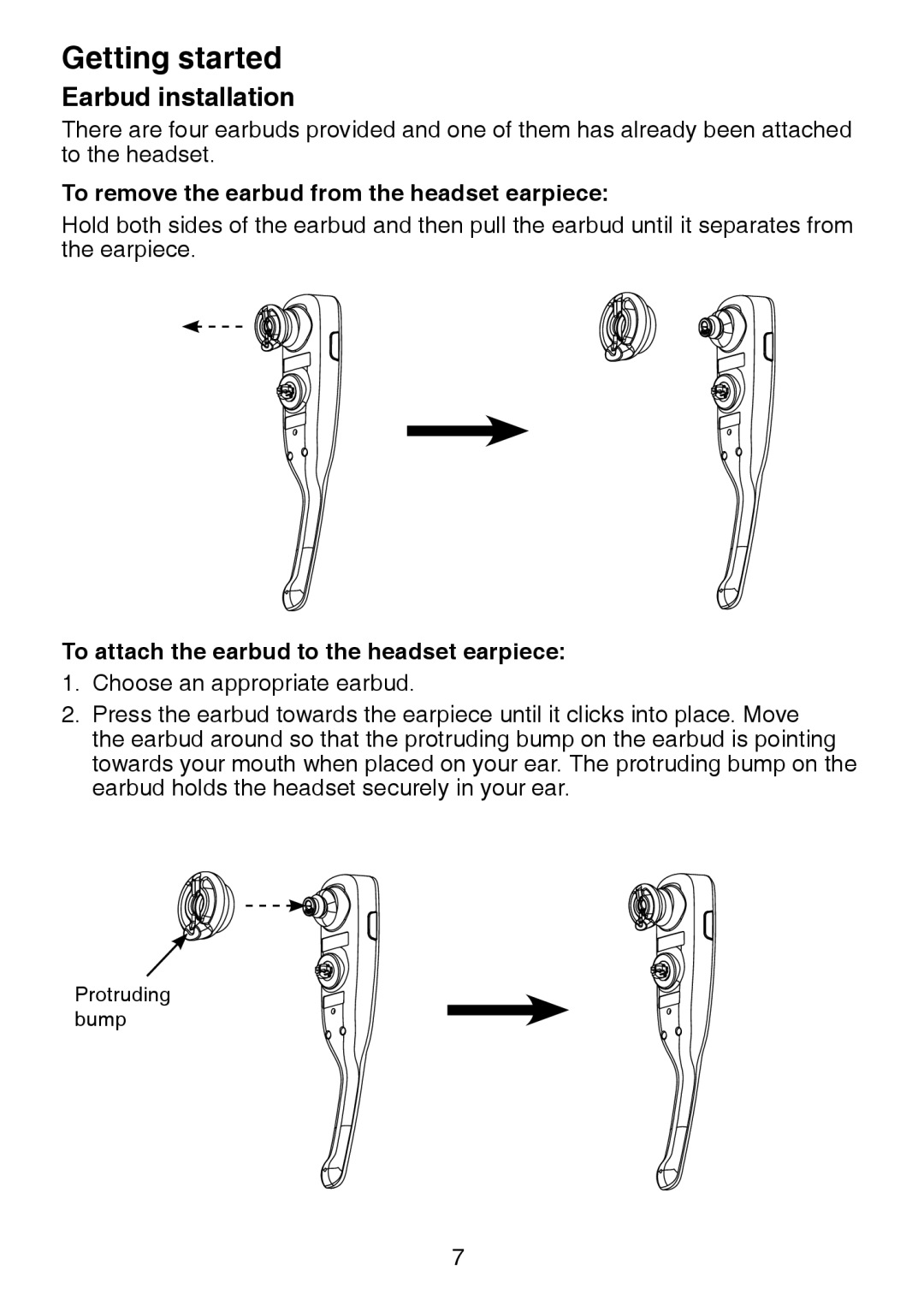 VTech DS6472-6 user manual Earbud installation, To remove the earbud from the headset earpiece 