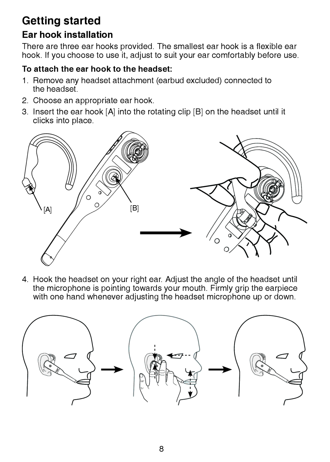 VTech DS6472-6 user manual Ear hook installation, To attach the ear hook to the headset 