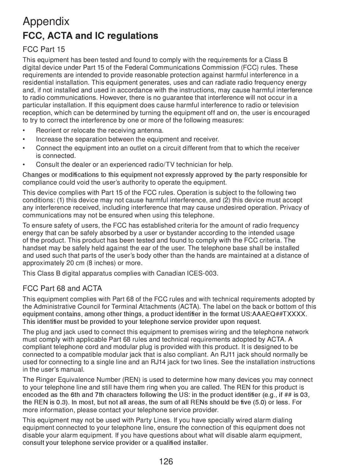 VTech DS6472-6 user manual FCC, Acta and IC regulations, FCC Part 68 and Acta 