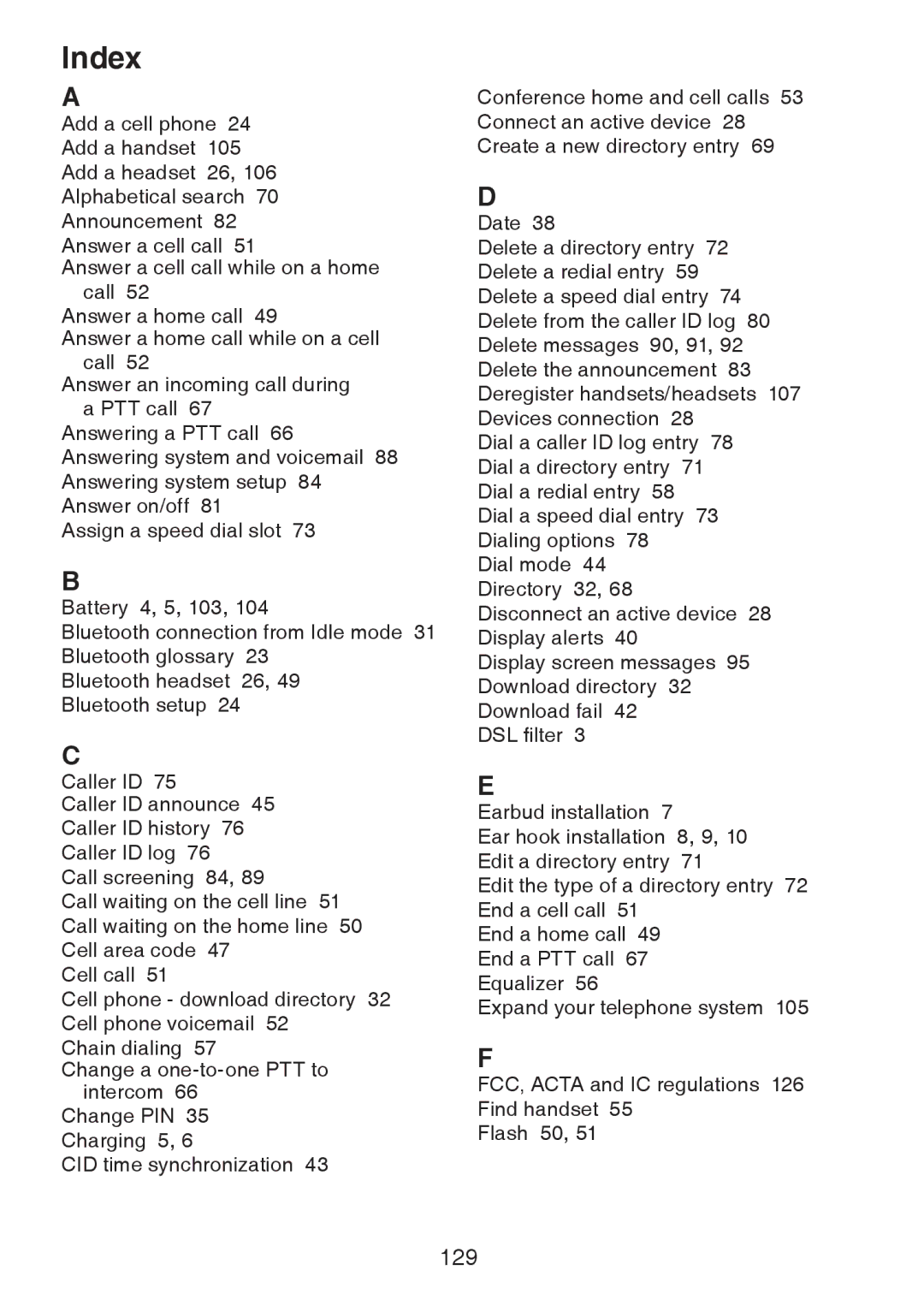 VTech DS6472-6 user manual Index 