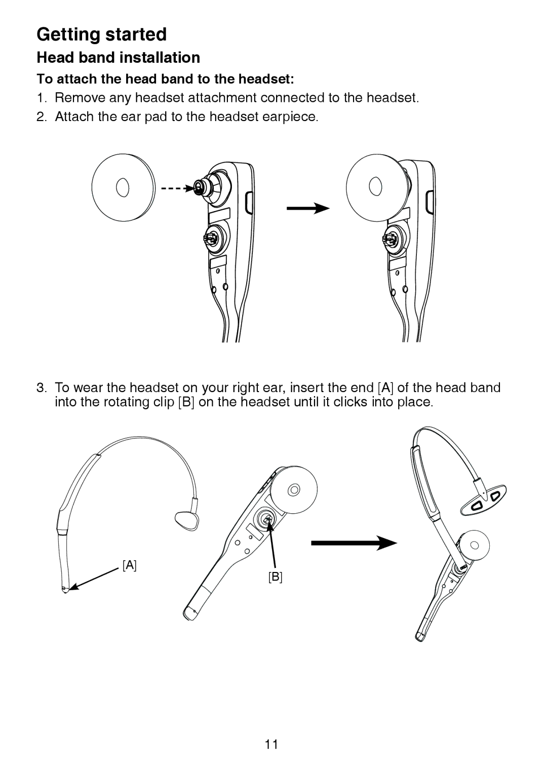 VTech DS6472-6 user manual Head band installation, To attach the head band to the headset 