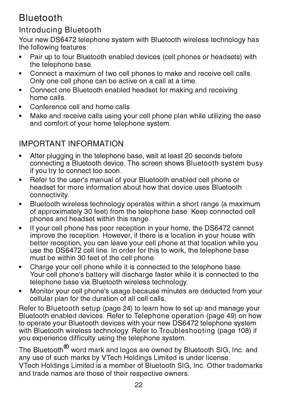 VTech DS6472-6 user manual Introducing Bluetooth 