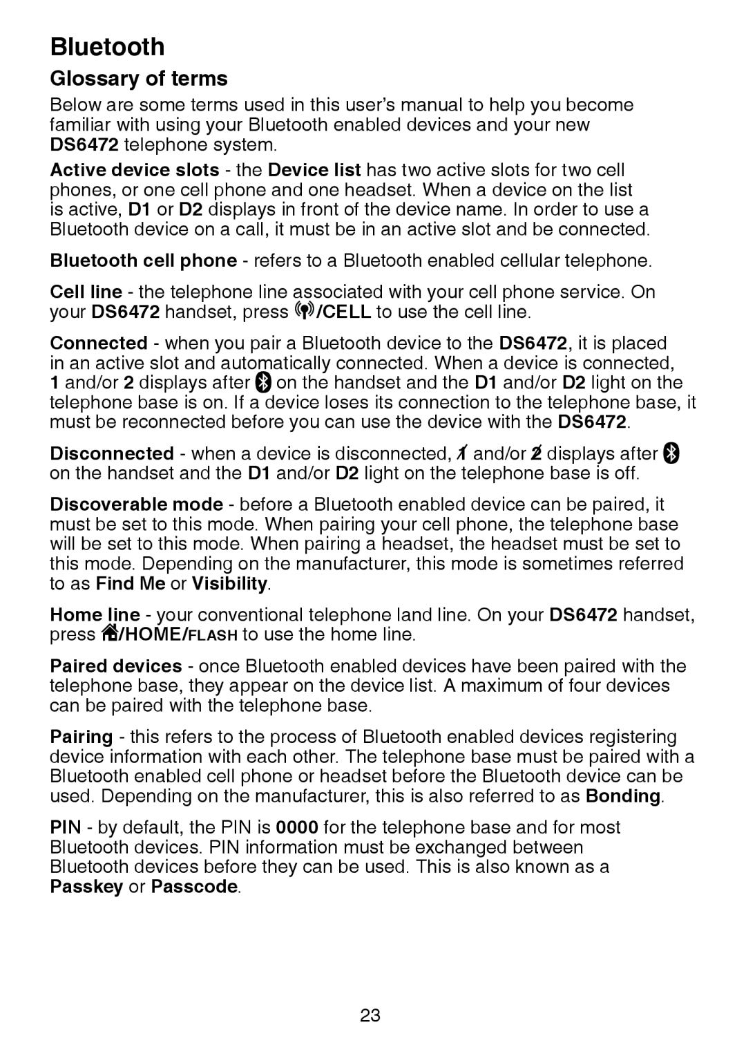 VTech DS6472-6 user manual Glossary of terms 