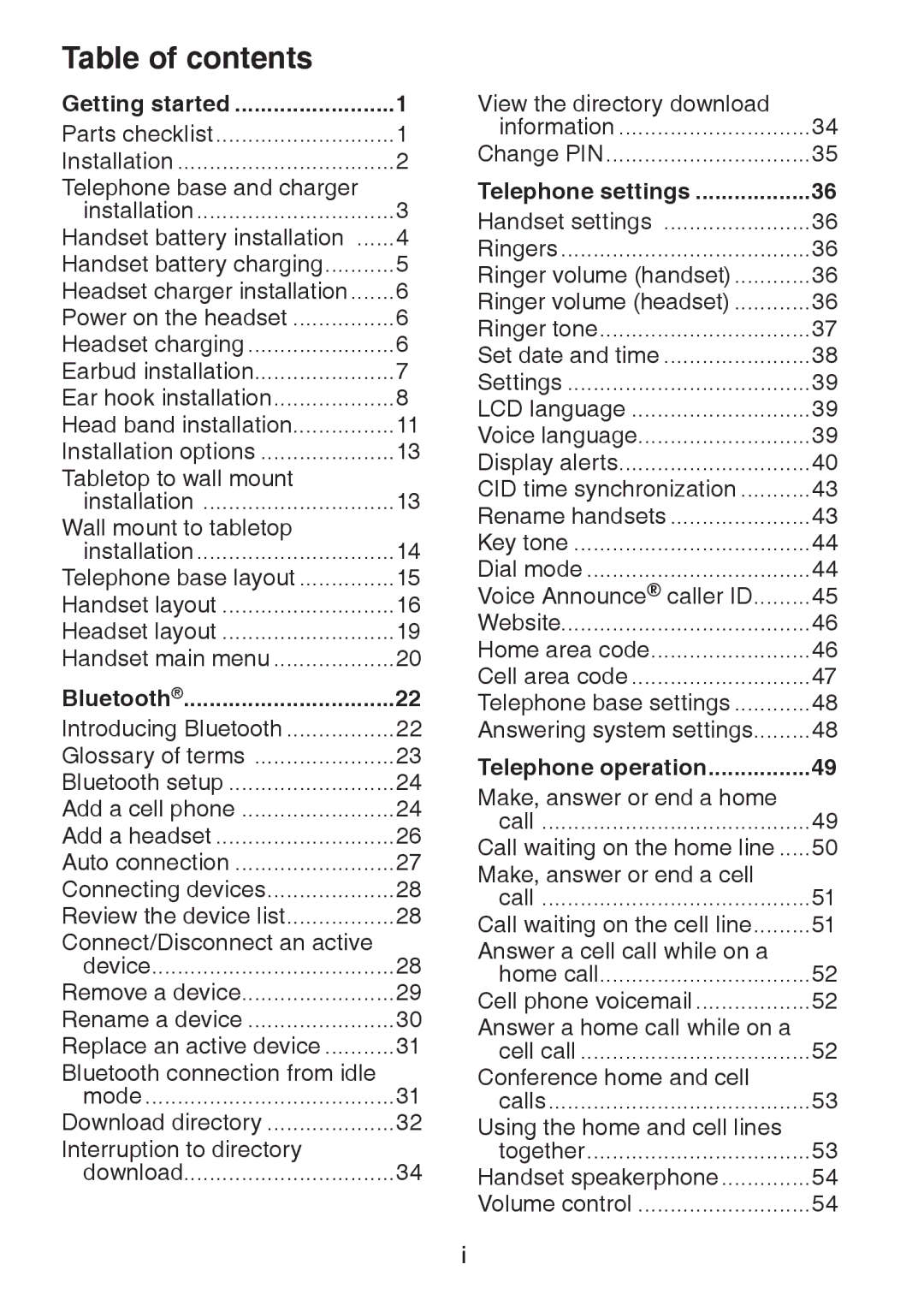 VTech DS6472-6 user manual Table of contents 