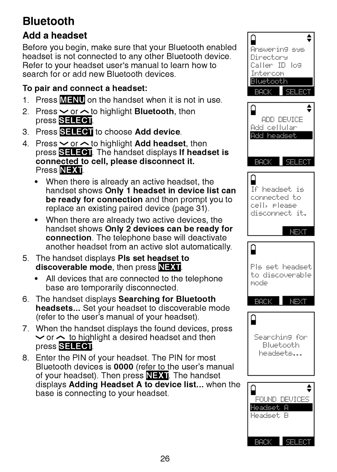 VTech DS6472-6 user manual Add a headset, To pair and connect a headset 