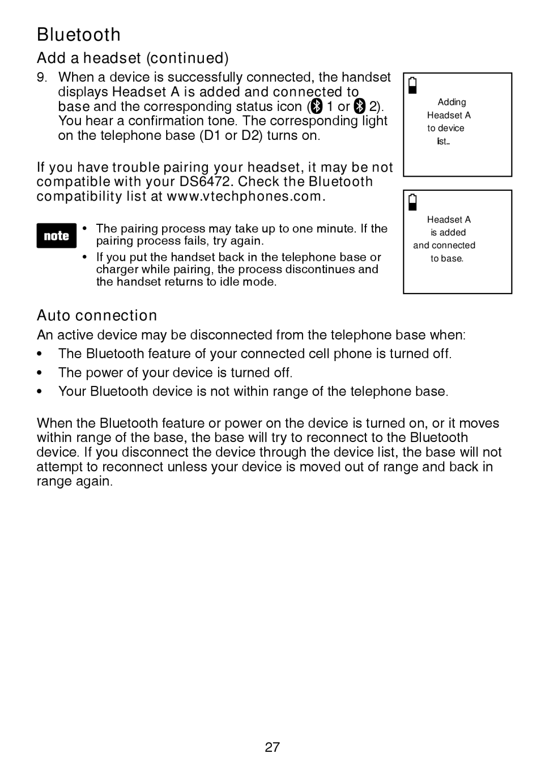 VTech DS6472-6 user manual Auto connection 