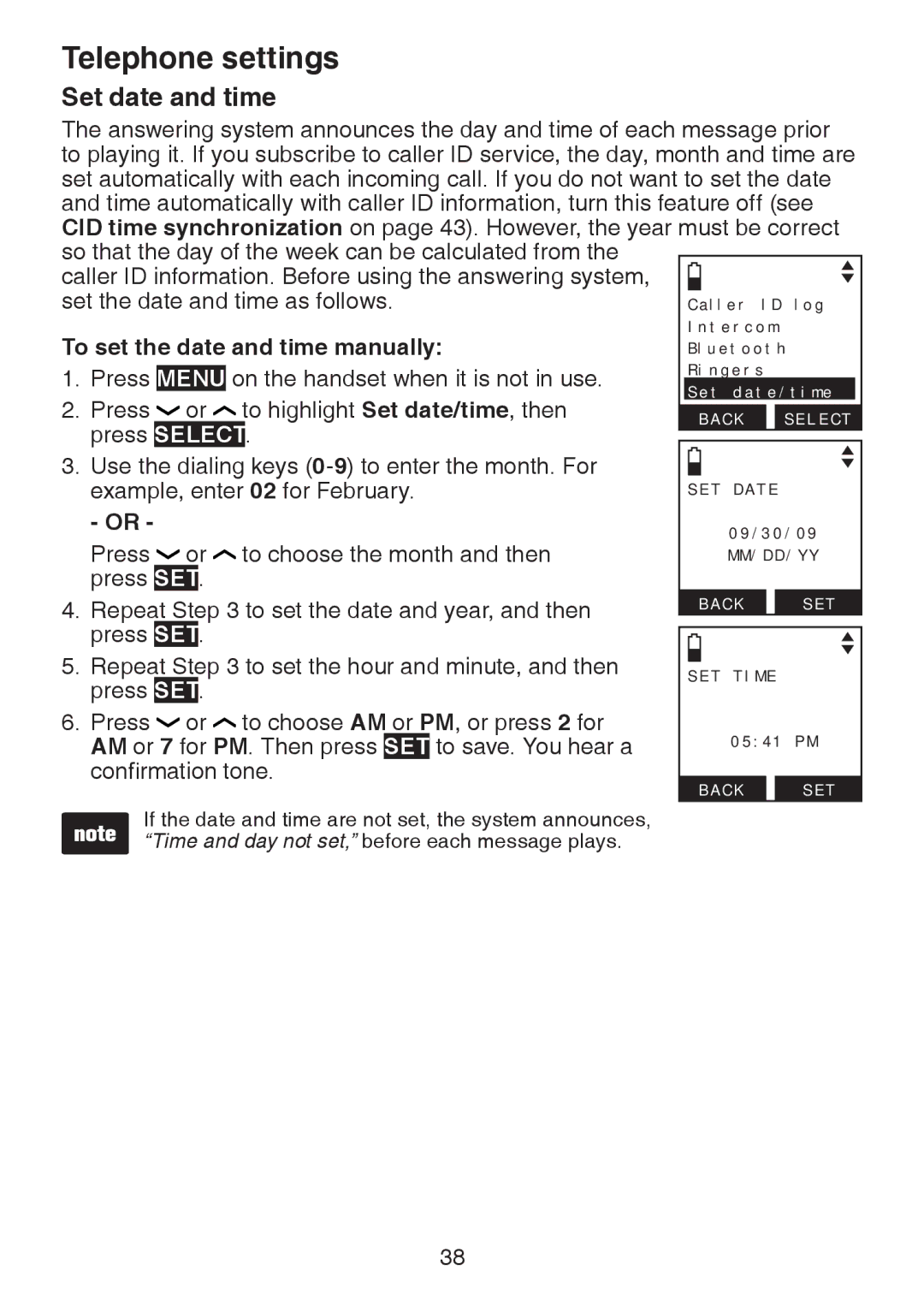 VTech DS6472-6 user manual Set date and time, To set the date and time manually 