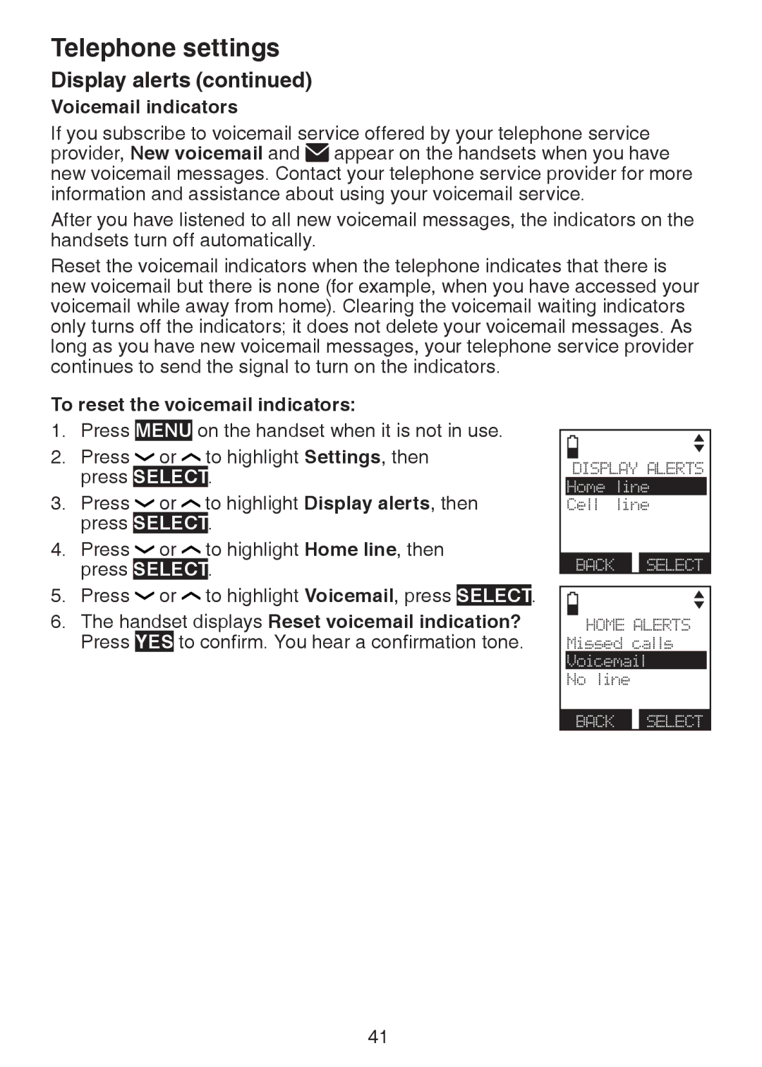 VTech DS6472-6 user manual Voicemail indicators, To reset the voicemail indicators 