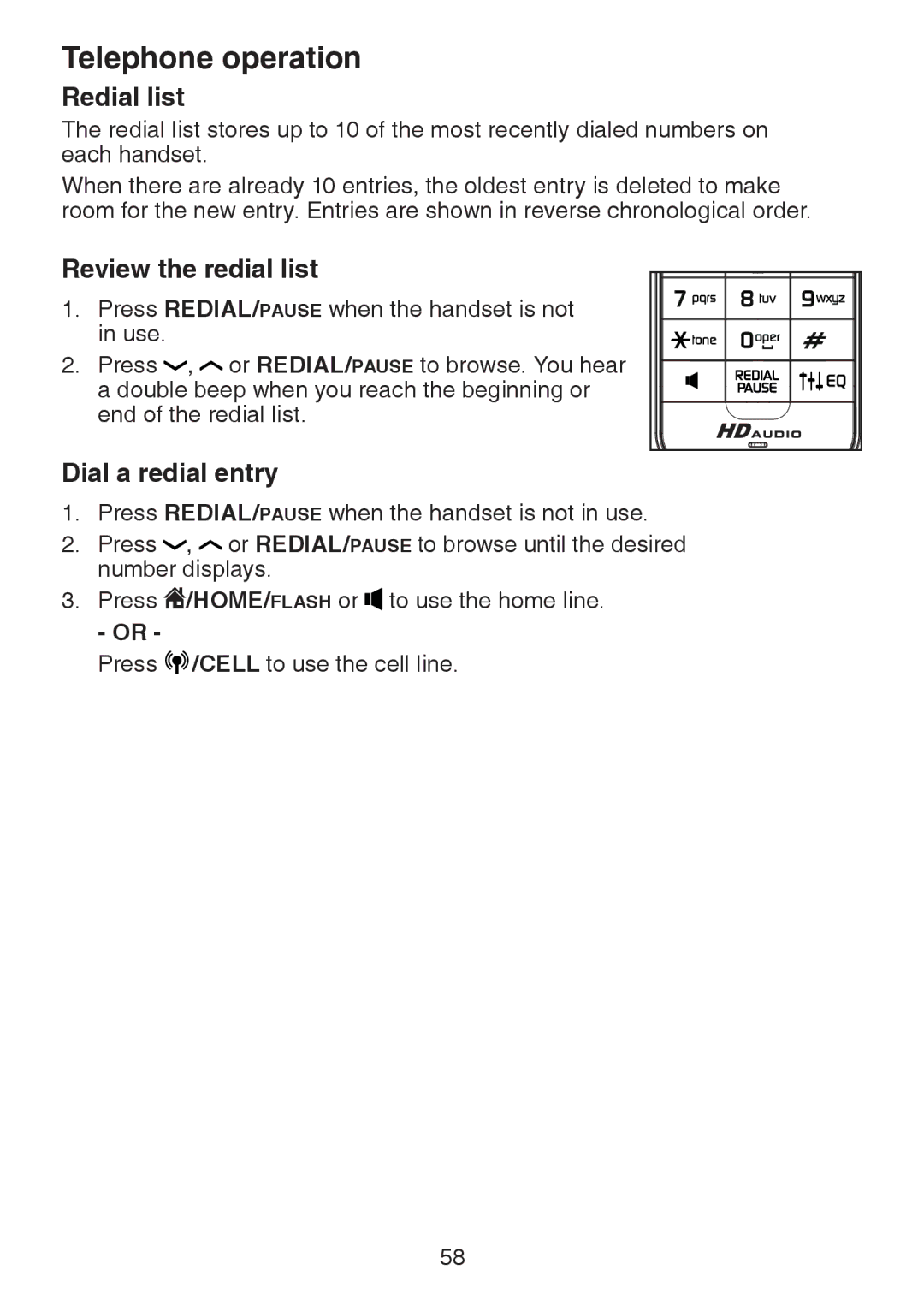 VTech DS6472-6 user manual Redial list, Review the redial list, Dial a redial entry 