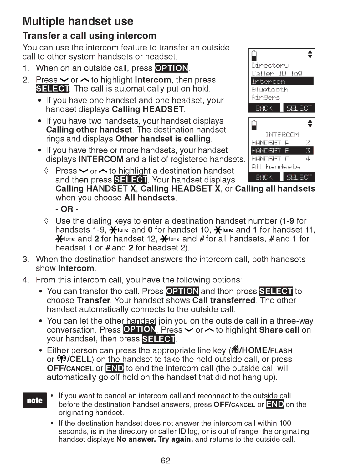 VTech DS6472-6 user manual Transfer a call using intercom, Rings and displays Other handset is calling 