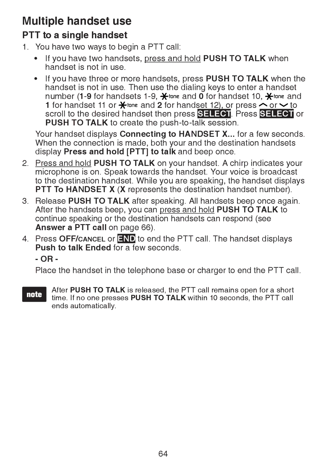 VTech DS6472-6 user manual PTT to a single handset 